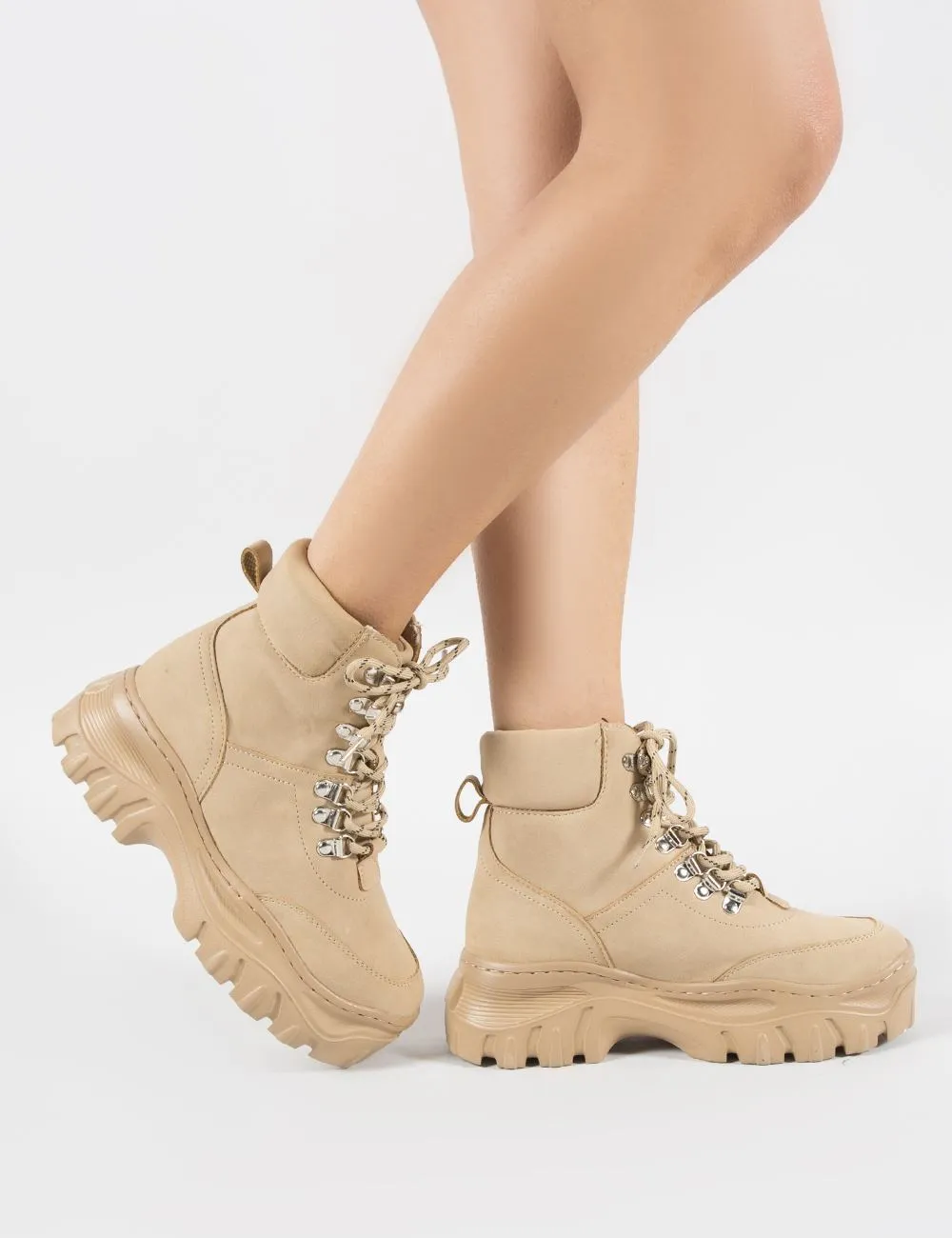 Aim Lace Up Ankle Boots in Sand
