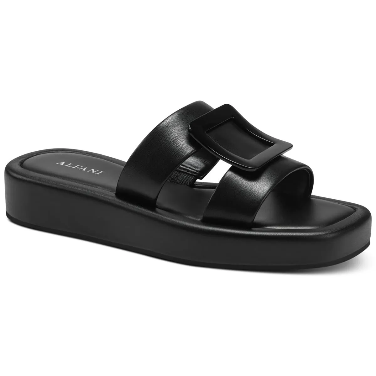 Alfani Womens Dannin Faux Leather Slip On Flatform Sandals