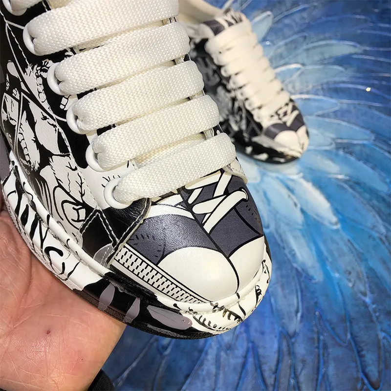 ALISANDRO MOQUEN CAMO GRAFFITI STYLE LEATHER CHUNKY SOLE UNISEX SNEAKER
