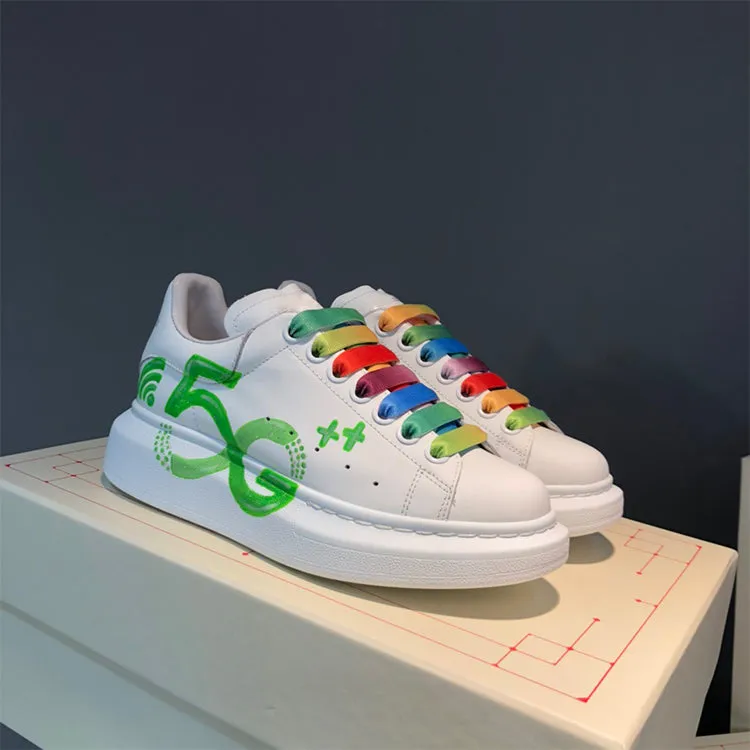 ALISANDRO MOQUEN HAND PAINTED GRAFFITI 5G CHUNKY SOLE LEATHER SNEAKER