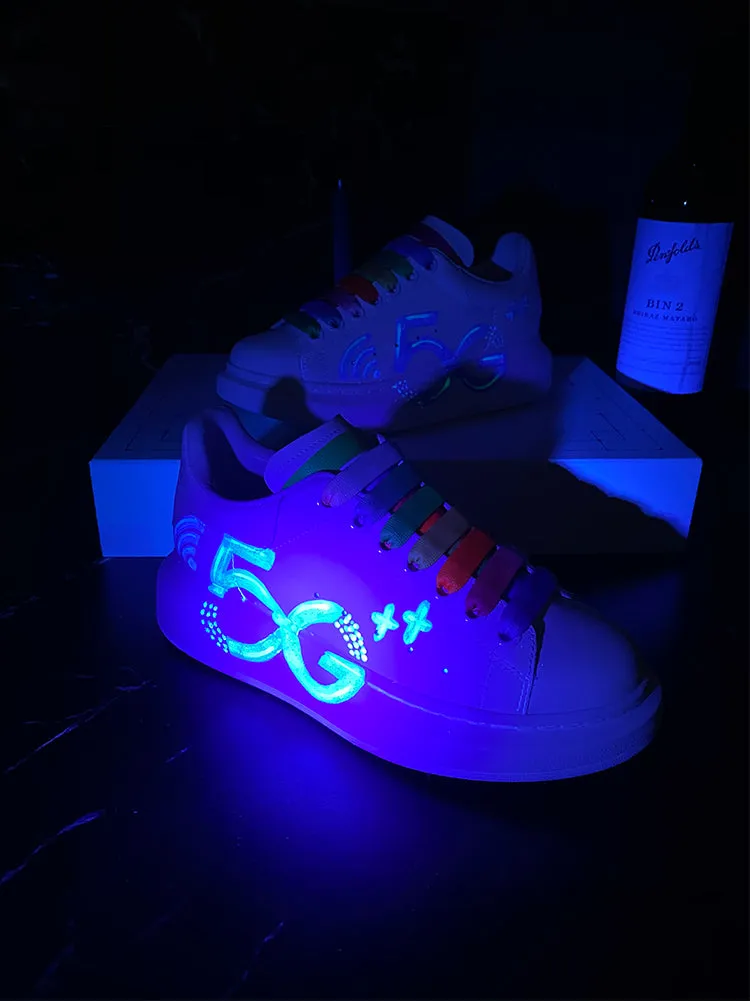 ALISANDRO MOQUEN HAND PAINTED GRAFFITI 5G CHUNKY SOLE LEATHER SNEAKER