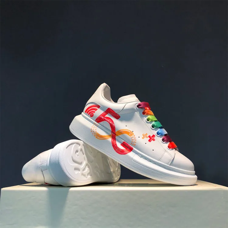 ALISANDRO MOQUEN HAND PAINTED GRAFFITI 5G CHUNKY SOLE LEATHER SNEAKER
