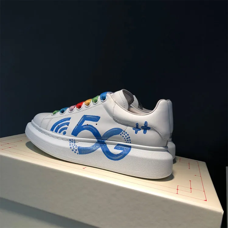 ALISANDRO MOQUEN HAND PAINTED GRAFFITI 5G CHUNKY SOLE LEATHER SNEAKER