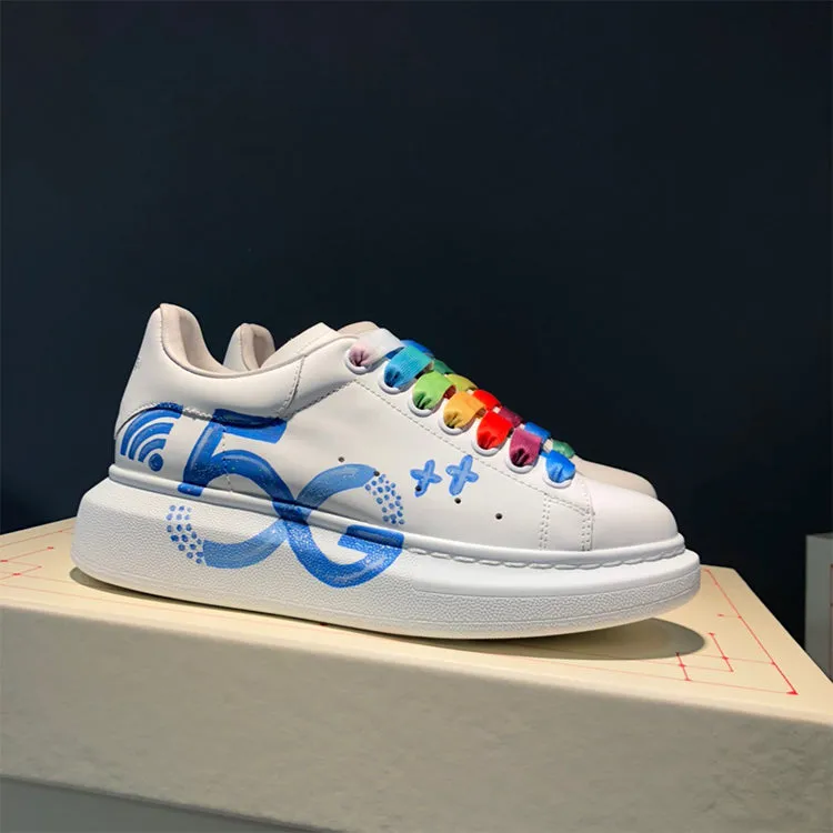 ALISANDRO MOQUEN HAND PAINTED GRAFFITI 5G CHUNKY SOLE LEATHER SNEAKER