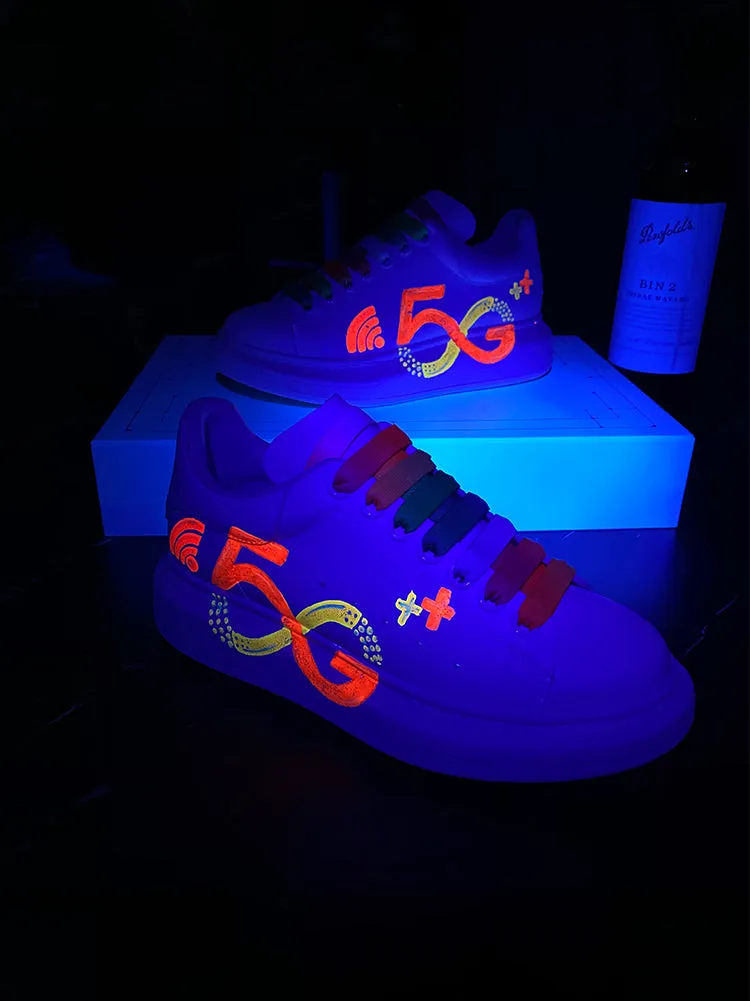 ALISANDRO MOQUEN HAND PAINTED GRAFFITI 5G CHUNKY SOLE LEATHER SNEAKER