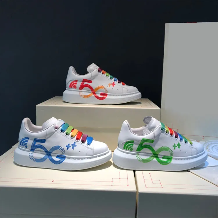 ALISANDRO MOQUEN HAND PAINTED GRAFFITI 5G CHUNKY SOLE LEATHER SNEAKER