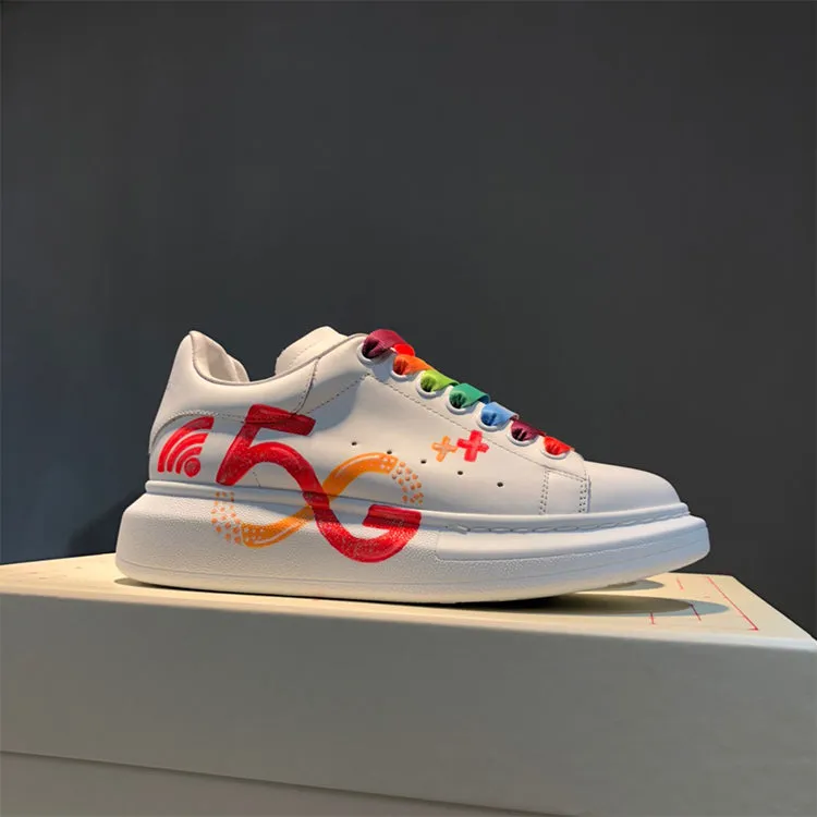 ALISANDRO MOQUEN HAND PAINTED GRAFFITI 5G CHUNKY SOLE LEATHER SNEAKER