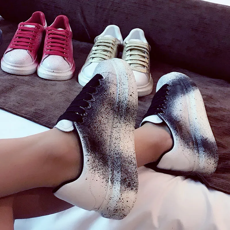 ALISANDRO MOQUEN NAILISI NAQILIS GRAFFITI STYLE LEATHER CHUNKY SOLE SNEAKER