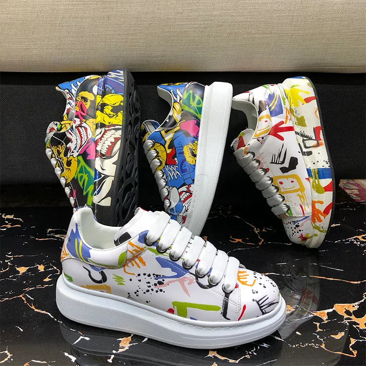 ALISANDRO MOQUEN NAQILIS HAND PAINTED GRAFFITI LEATHER UNISEX CHUNKY SNEAKER
