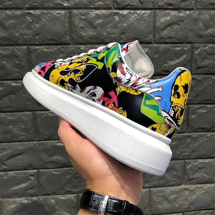 ALISANDRO MOQUEN NAQILIS HAND PAINTED GRAFFITI LEATHER UNISEX CHUNKY SNEAKER