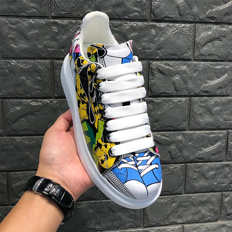 ALISANDRO MOQUEN NAQILIS HAND PAINTED GRAFFITI LEATHER UNISEX CHUNKY SNEAKER