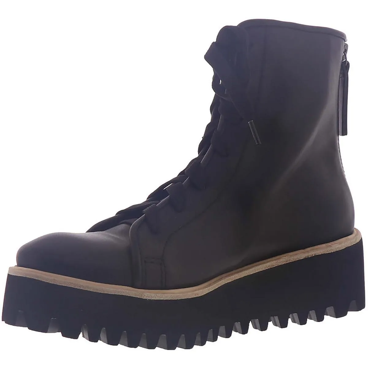 All Black Womens Flatform Camper 3T Leather Lug Ankle Boots
