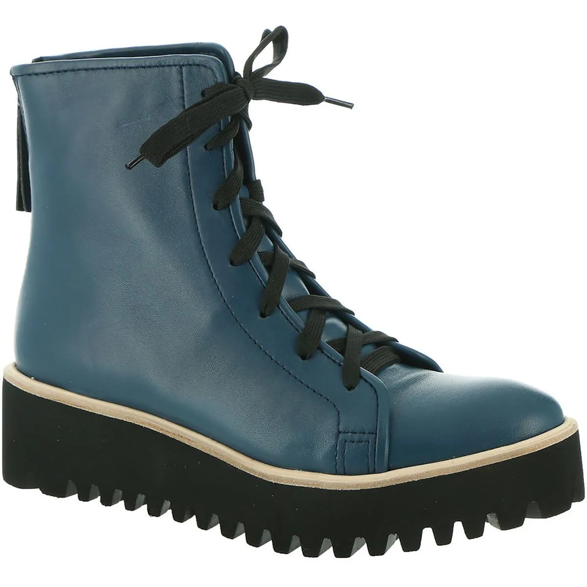 All Black Womens Flatform Camper 3T Leather Lug Ankle Boots