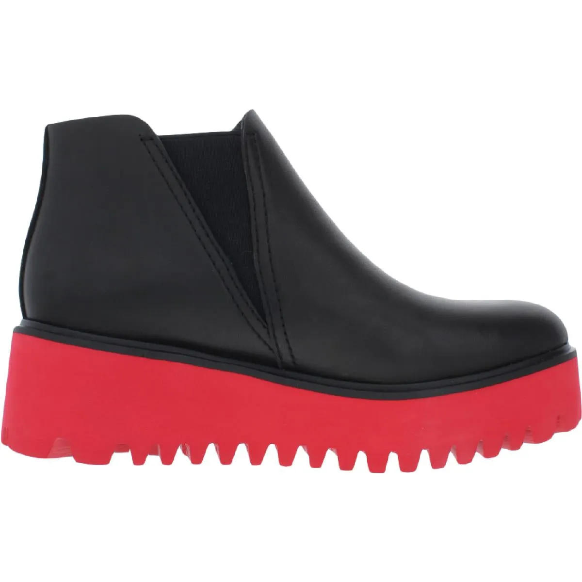 All Black Womens Flatform Chelsea Leather Slip On Ankle Boots