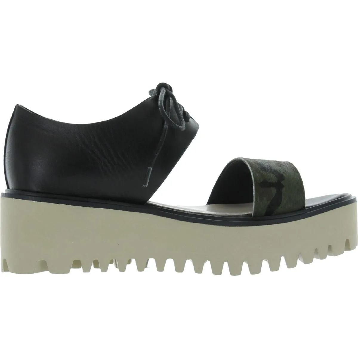 All Black Womens Jungle Animal Print Lace-up Flatform Sandals