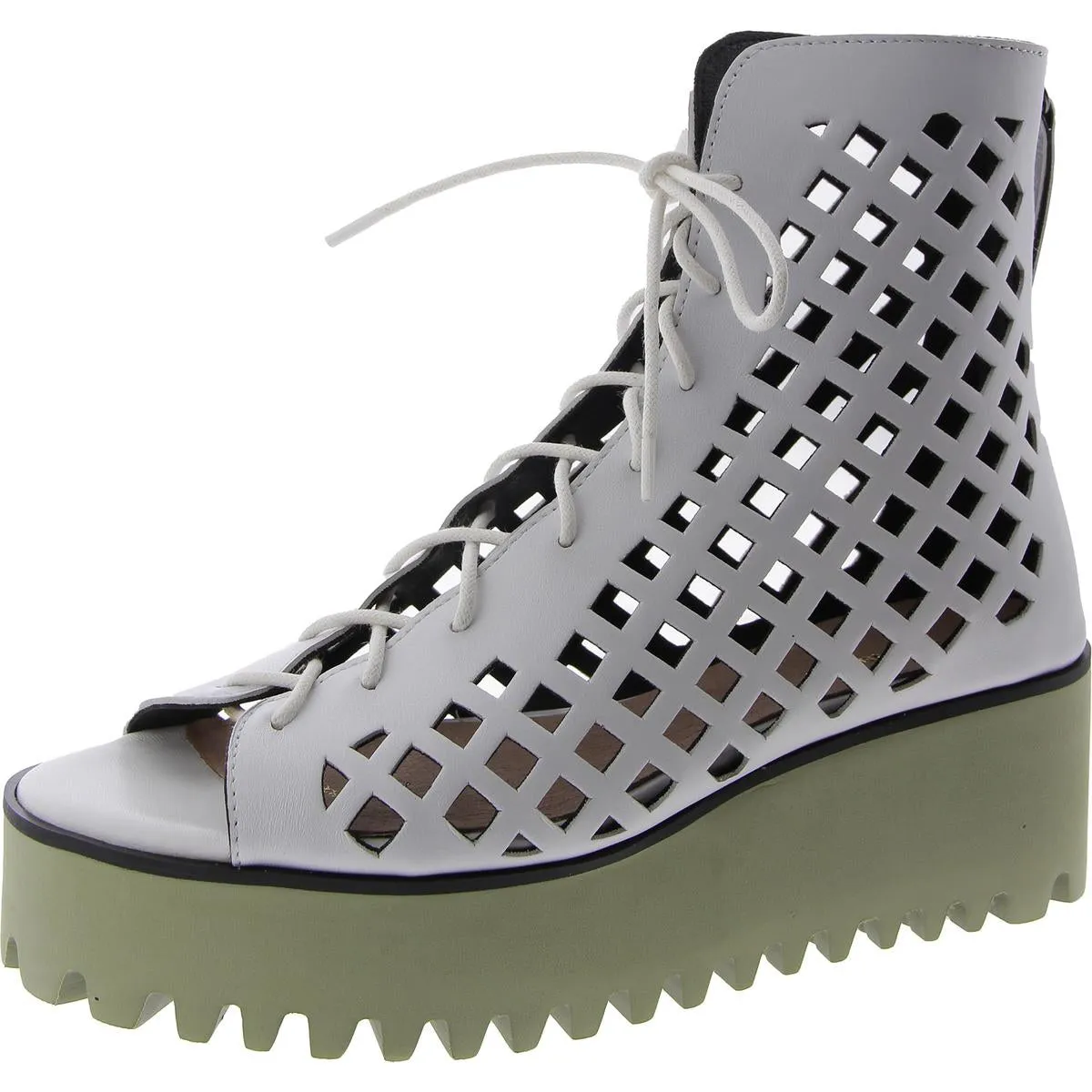 All Black Womens OT Perf Flatform Camper Laser Cut Lace-Up Flatform Sandals