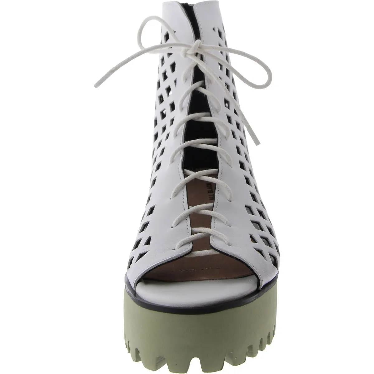 All Black Womens OT Perf Flatform Camper Laser Cut Lace-Up Flatform Sandals