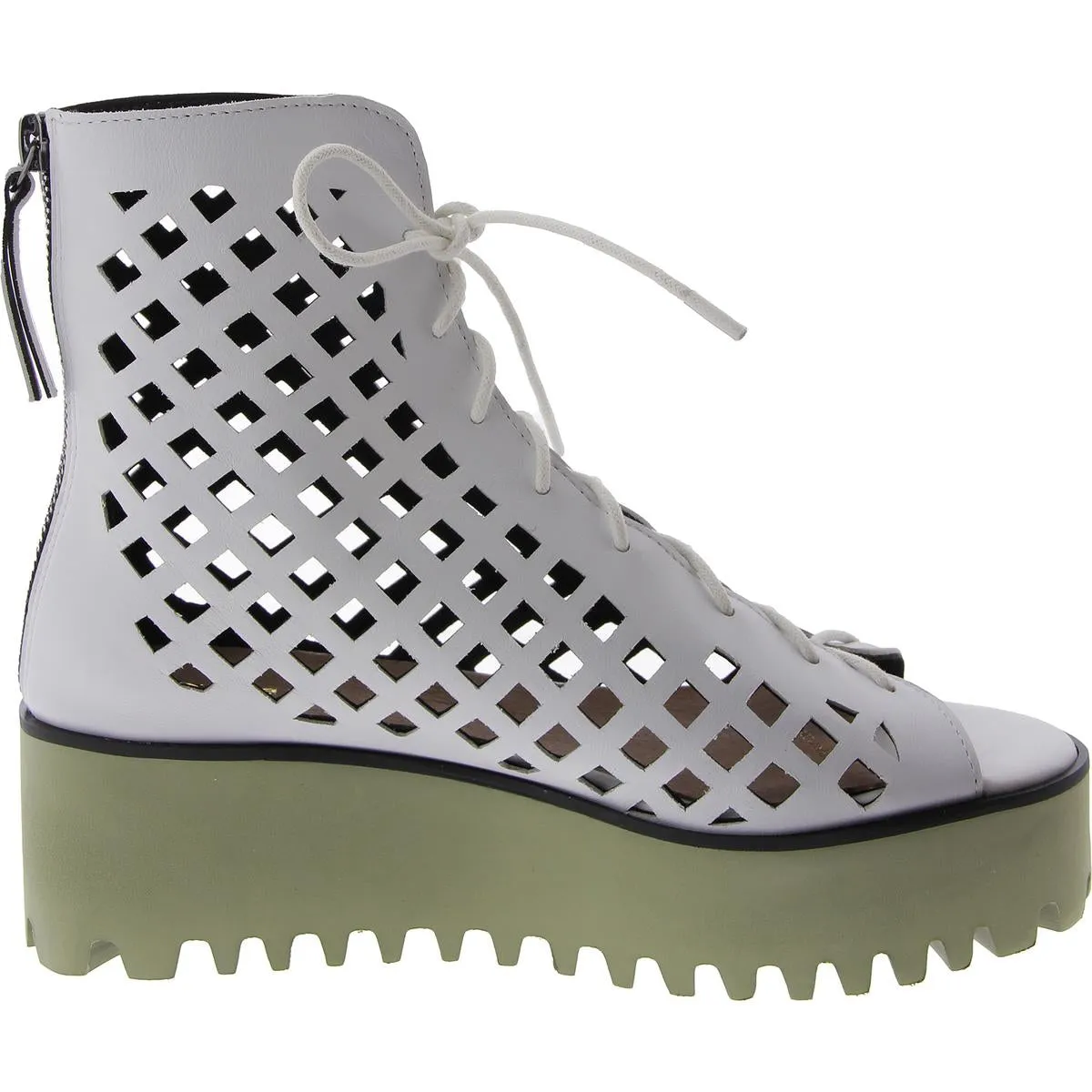 All Black Womens OT Perf Flatform Camper Laser Cut Lace-Up Flatform Sandals