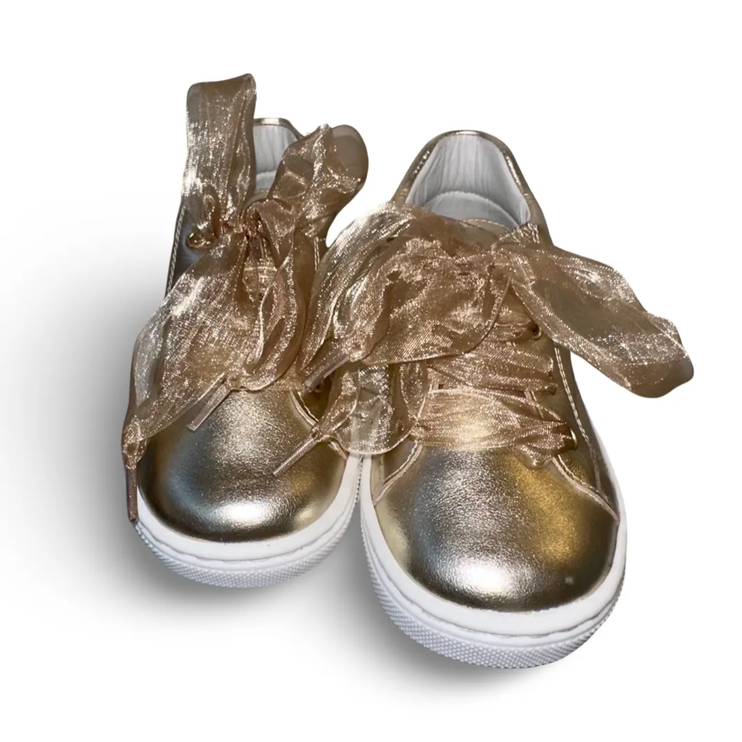 Andanines Girls Leather Trainers Gold