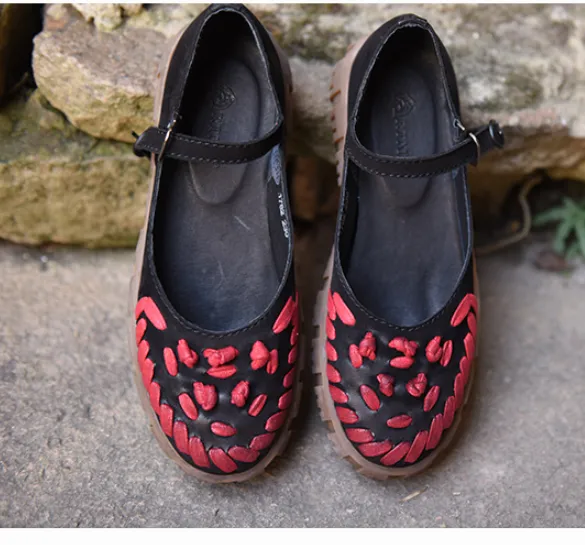 ARTMU CHUNKY LEATHER FLATFORM SHOES WITH WOVEN DETAIL