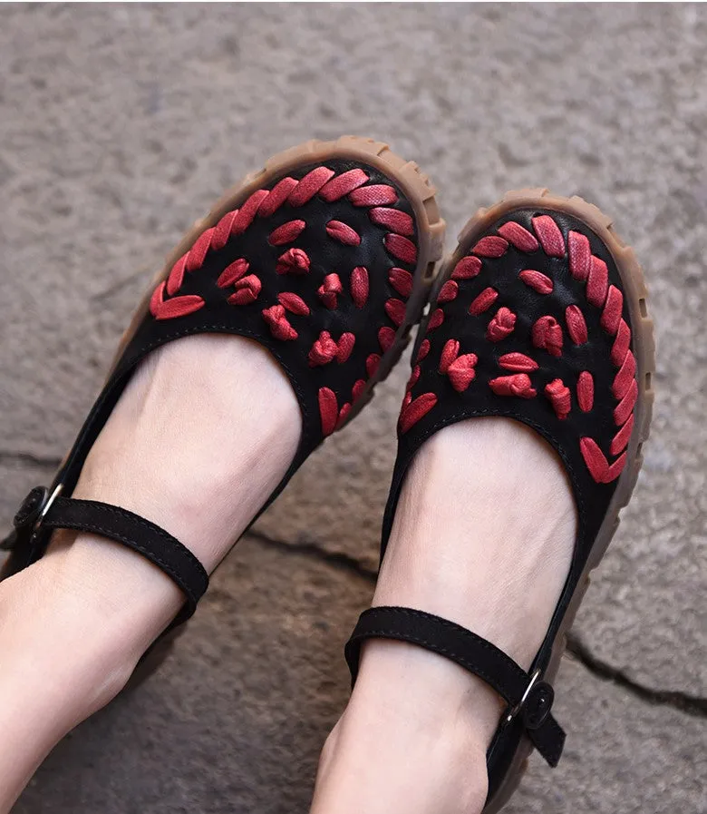 ARTMU CHUNKY LEATHER FLATFORM SHOES WITH WOVEN DETAIL