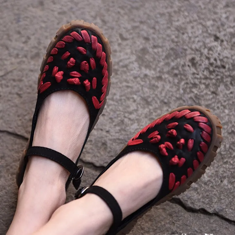 ARTMU CHUNKY LEATHER FLATFORM SHOES WITH WOVEN DETAIL