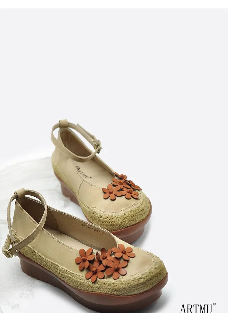 ARTMU EMBELLISHED DEIGN FLATFORM SHOES WITH ANKLE STRAP