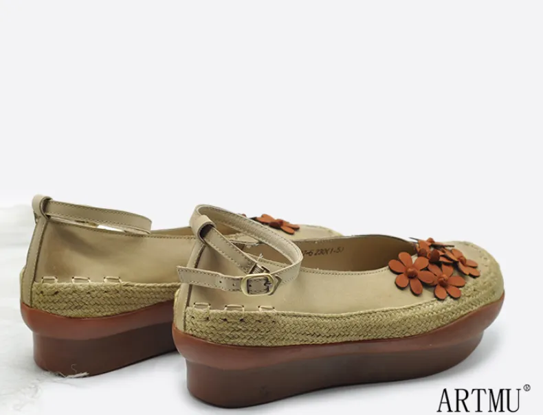 ARTMU EMBELLISHED DEIGN FLATFORM SHOES WITH ANKLE STRAP