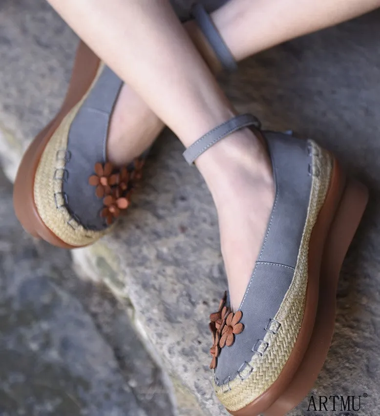 ARTMU EMBELLISHED DEIGN FLATFORM SHOES WITH ANKLE STRAP