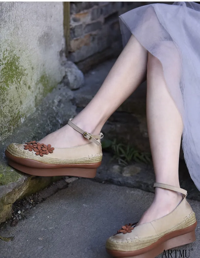 ARTMU EMBELLISHED DEIGN FLATFORM SHOES WITH ANKLE STRAP