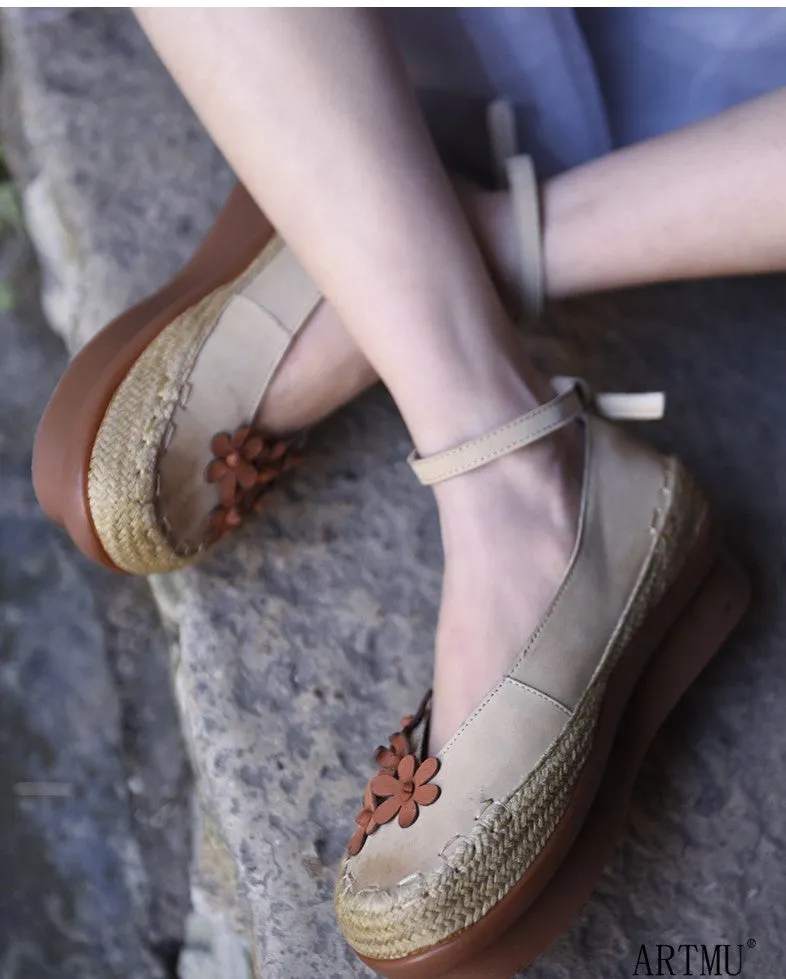 ARTMU EMBELLISHED DEIGN FLATFORM SHOES WITH ANKLE STRAP