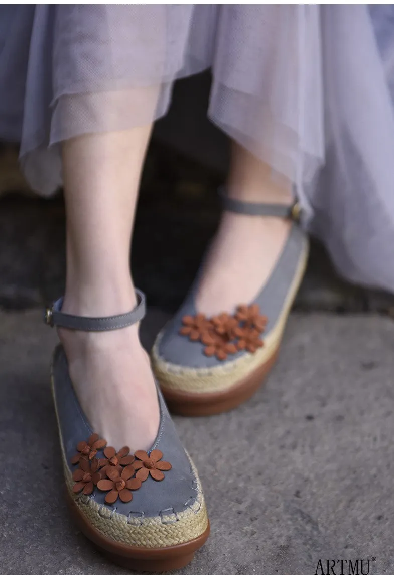ARTMU EMBELLISHED DEIGN FLATFORM SHOES WITH ANKLE STRAP