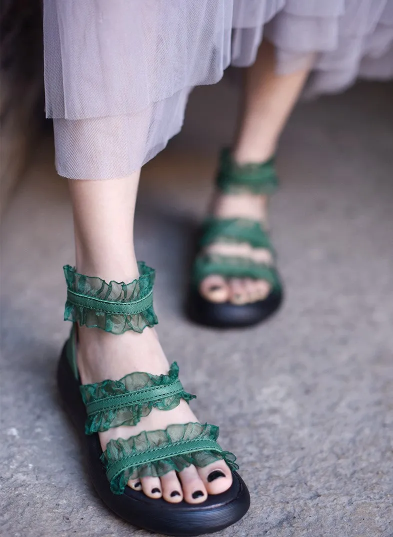 ARTMU FRILL FLATFORM SANDALS IN GREEN