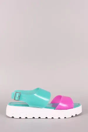 Bamboo Colorblock Lug Sole Jelly Flatform Sandal