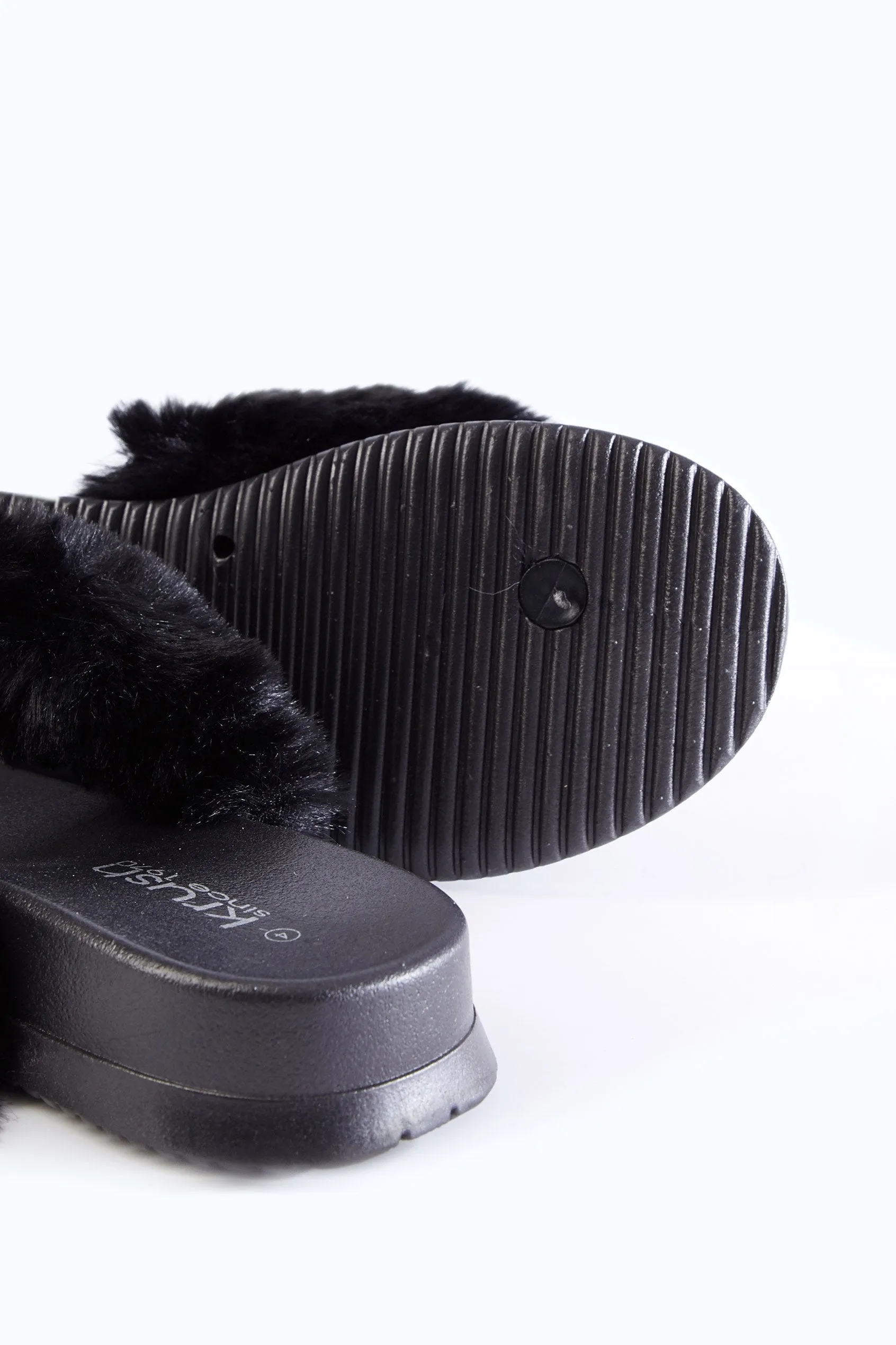 Black Fur Thong Sliders