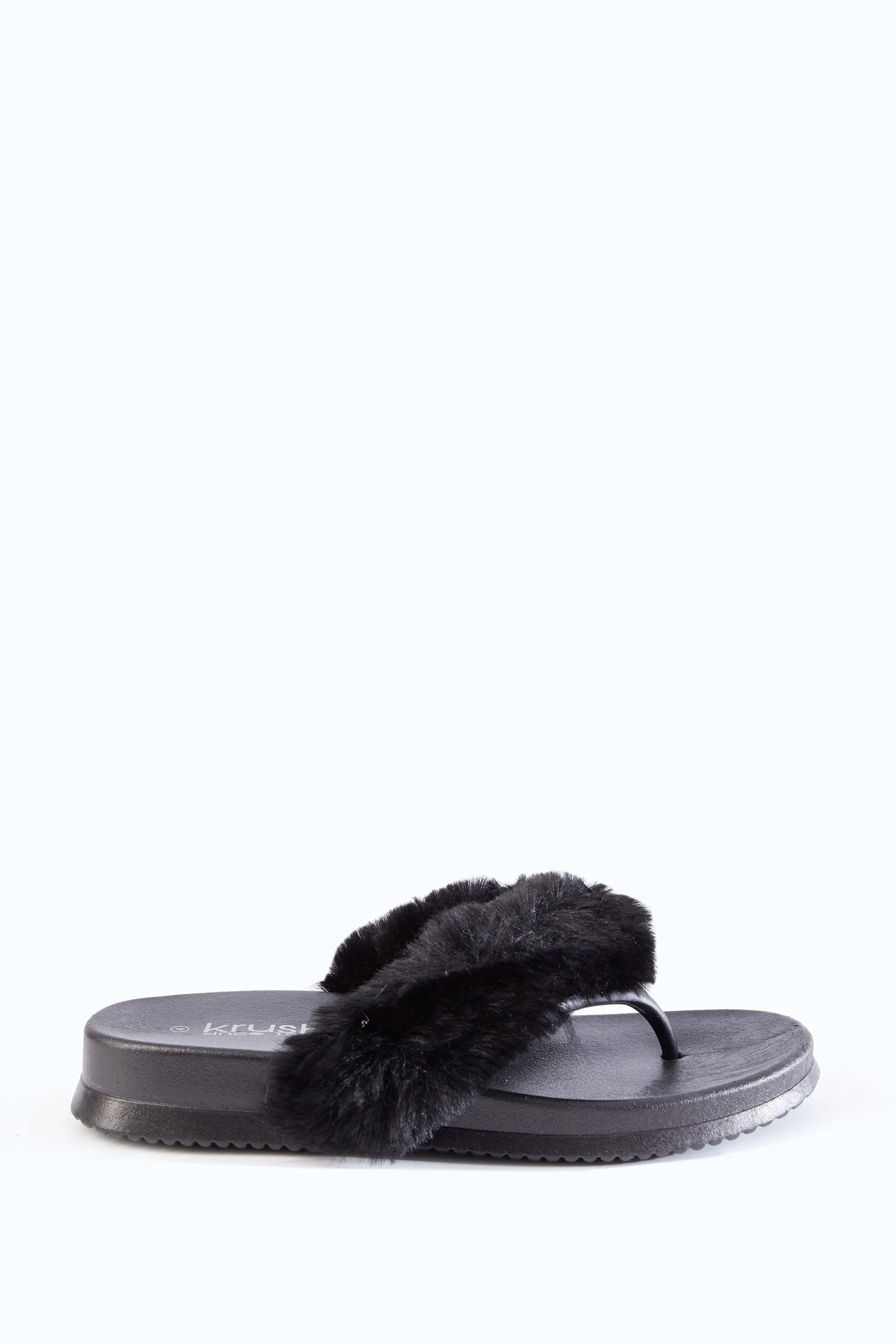 Black Fur Thong Sliders