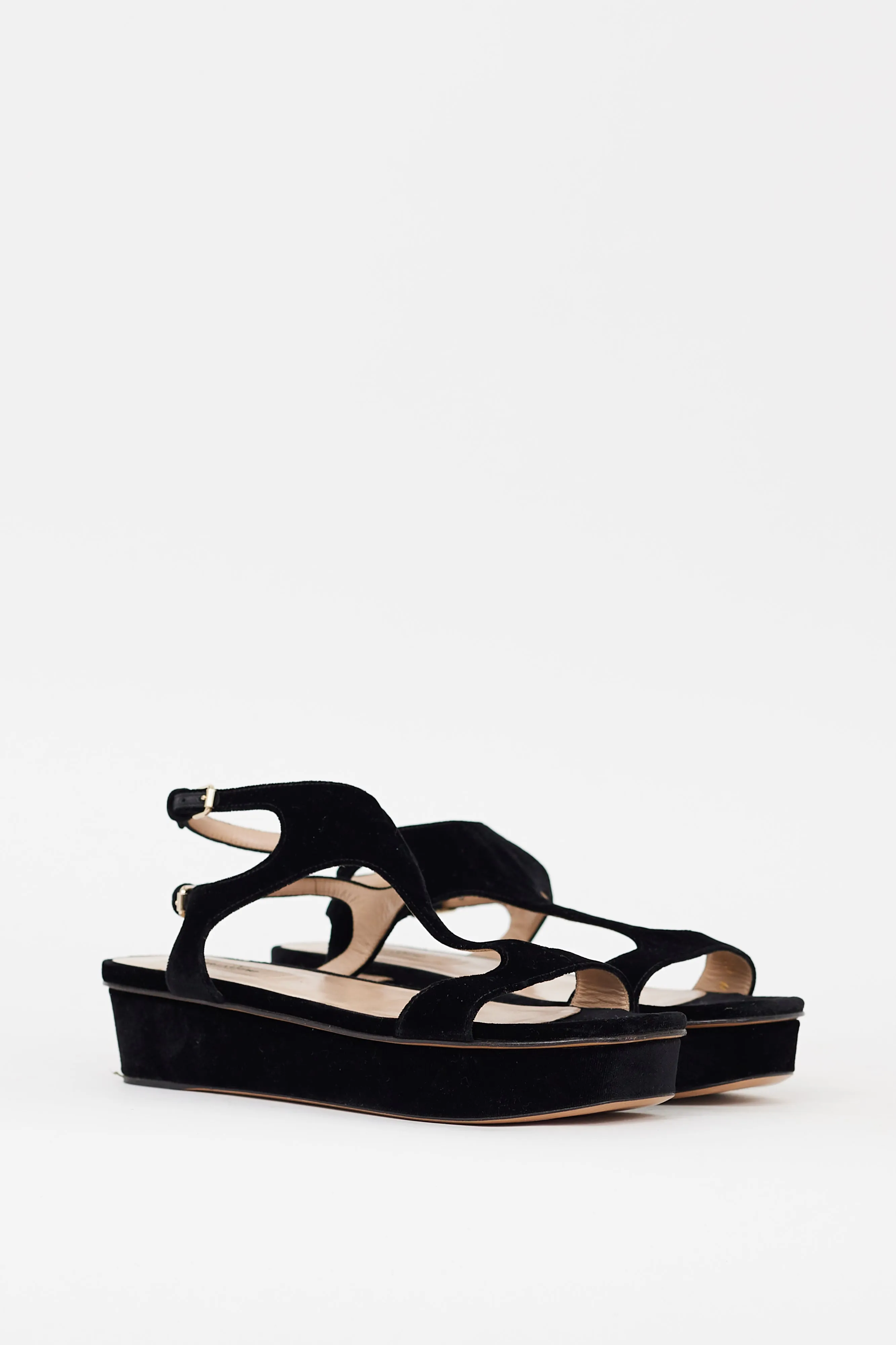 Black Velvet Flatform Sandal