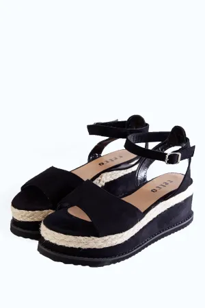 Black Wedge Open Toe Espadrilles