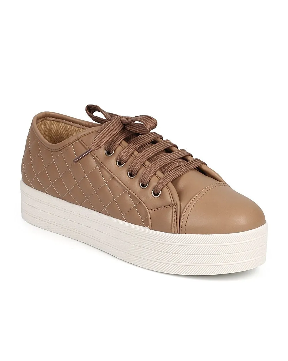 Breckelles DI87 Women Leatherette Quilted Cap Toe Flatform Sneaker
