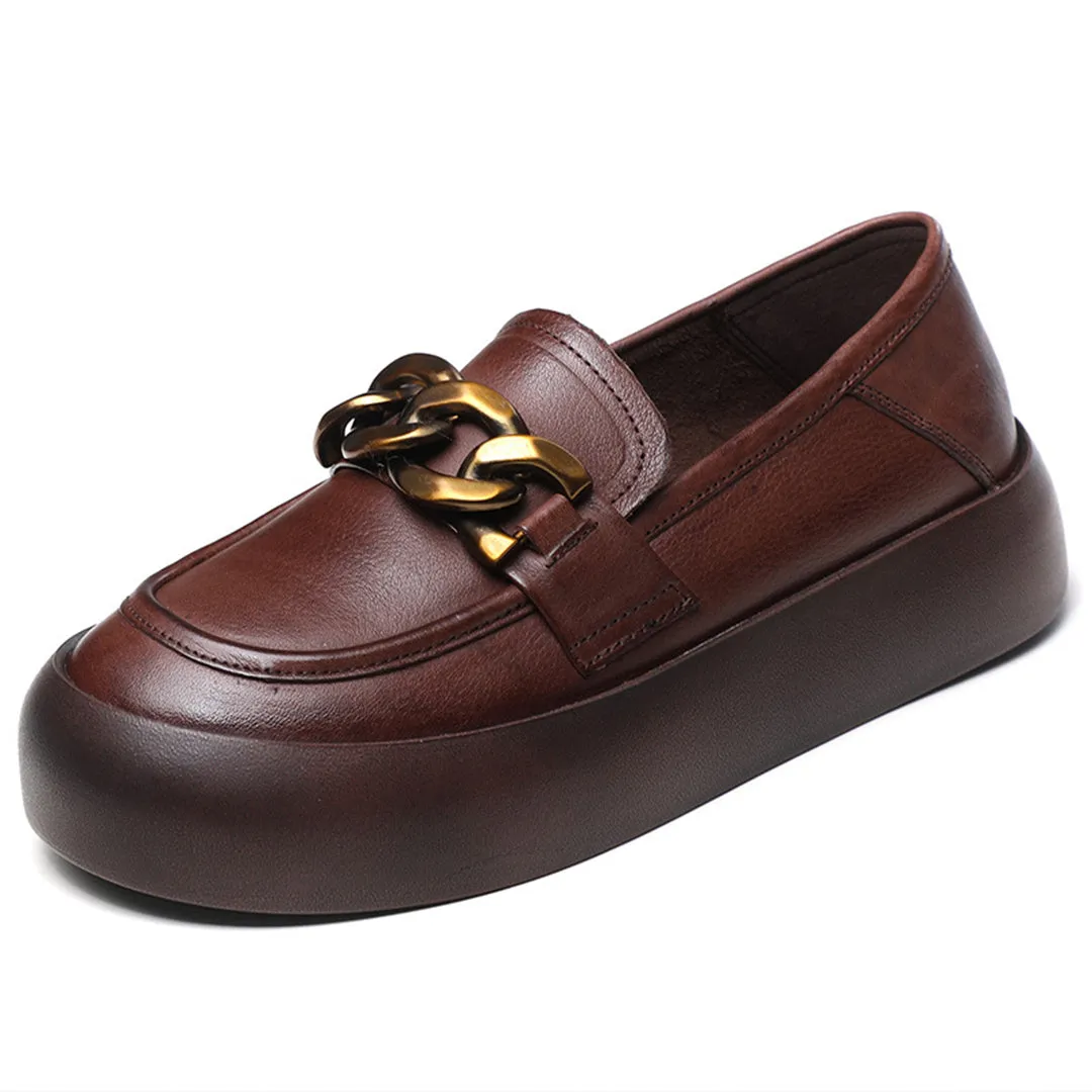 British Style Flatform Leather Shoes