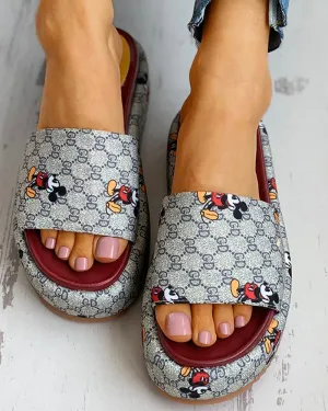 Cartoon Letter Pattern Peep Toe Flatform Sandals