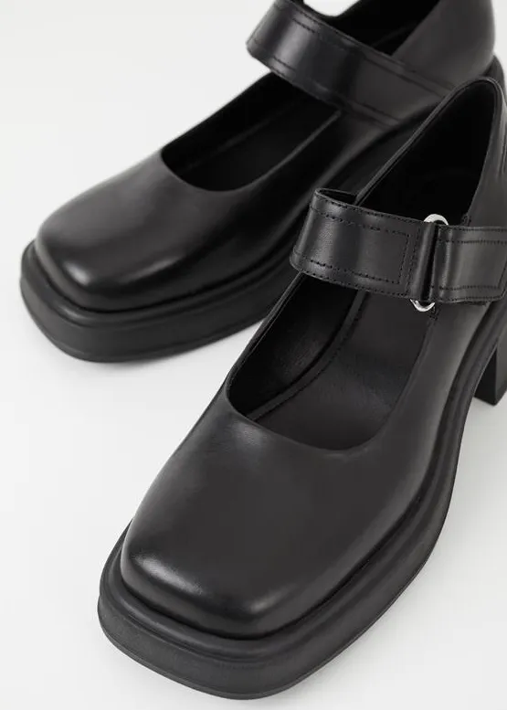 DORAH Black Leather Mary Janes