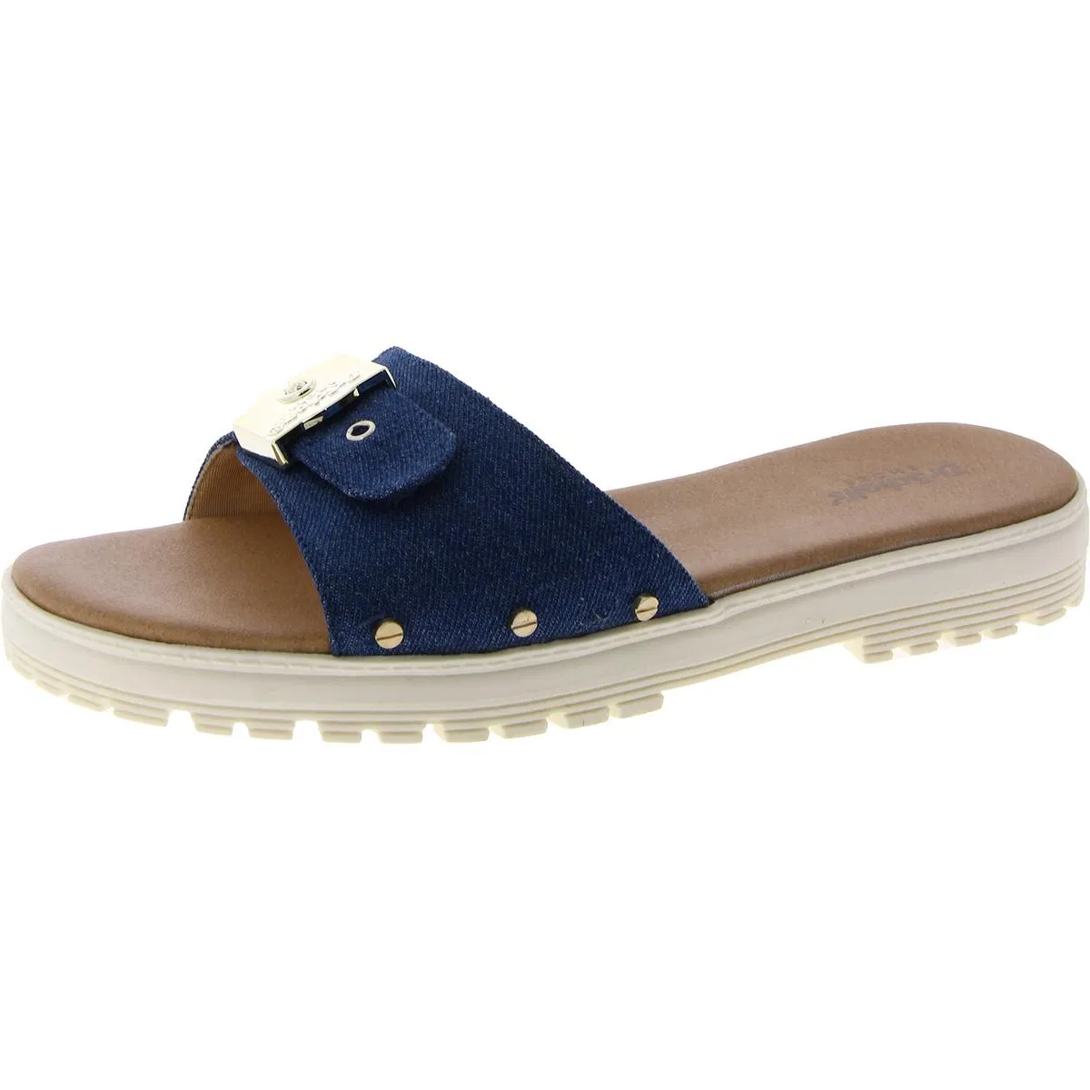 Dr. Scholl's Shoes Womens Think Iconic Faux Leather Slip on Flatform Sandals