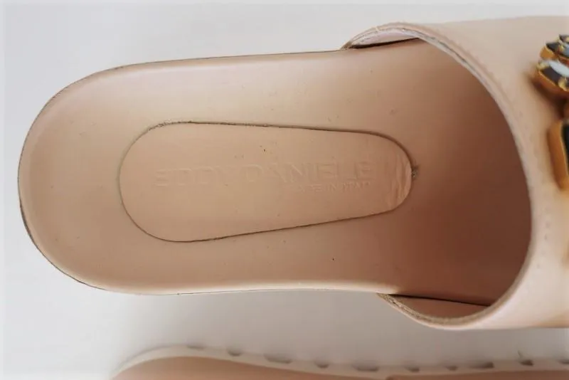 Eddy Daniele Swarovski Crystal Slide Sandals Nude Leather Flatform Size 36 NEW