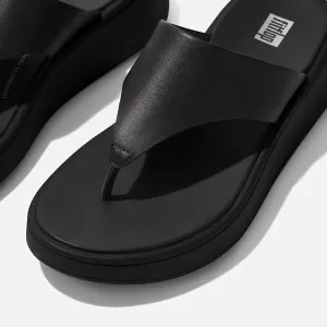 Fit Flop F-MODE Leather Flatform Toe-Post Sandals | Black