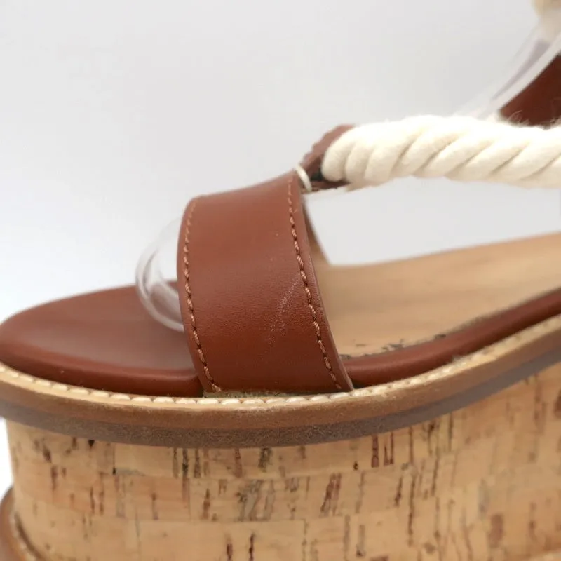 Gabriela Hearst Cork Flatform Slingback Sandals Danae Brown Leather Size 37.5