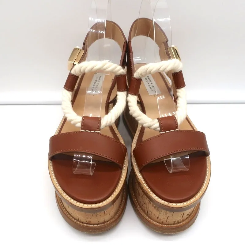 Gabriela Hearst Cork Flatform Slingback Sandals Danae Brown Leather Size 37.5