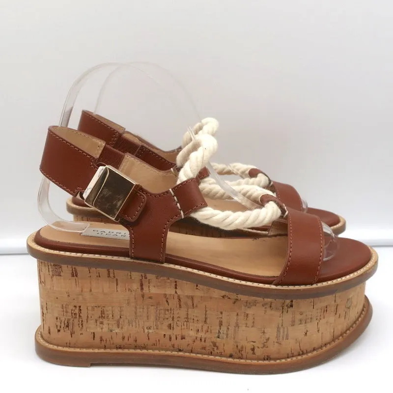 Gabriela Hearst Cork Flatform Slingback Sandals Danae Brown Leather Size 37.5