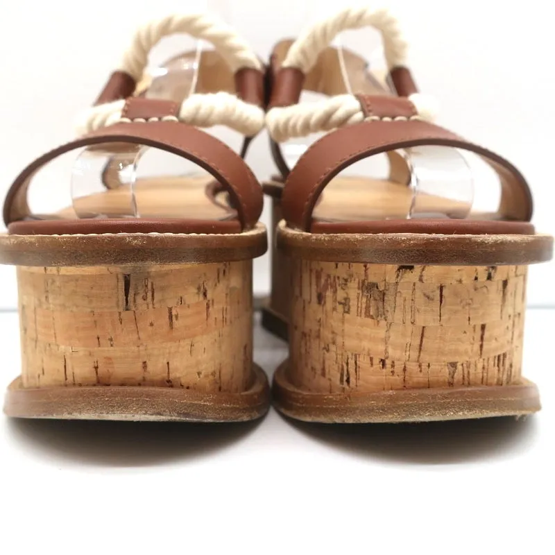 Gabriela Hearst Cork Flatform Slingback Sandals Danae Brown Leather Size 37.5