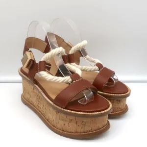 Gabriela Hearst Cork Flatform Slingback Sandals Danae Brown Leather Size 37.5